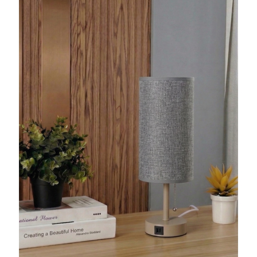 Brilagi - Galda lampa ar USB portu TABLON 1xE27/25W/230V bēša/pelēka