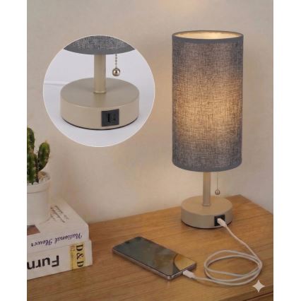 Brilagi - Galda lampa ar USB portu TABLON 1xE27/25W/230V bēša/pelēka