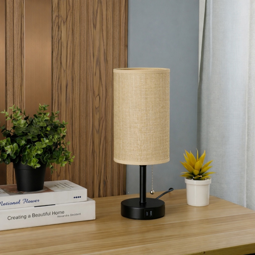 Brilagi - Galda lampa ar USB portu TABLON 1xE27/25W/230V melna/bēša