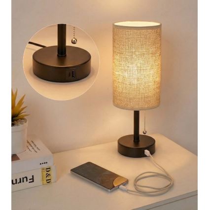 Brilagi - Galda lampa ar USB portu TABLON 1xE27/25W/230V melna/bēša