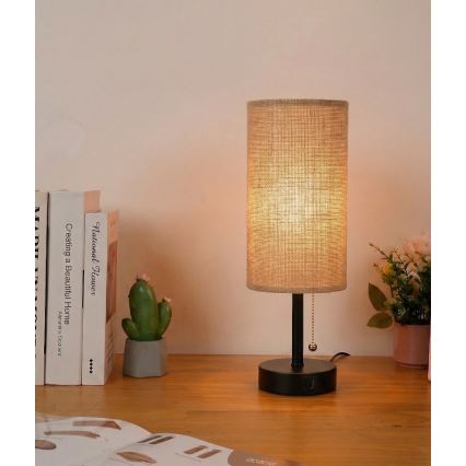 Brilagi - Galda lampa ar USB portu TABLON 1xE27/25W/230V melna/bēša