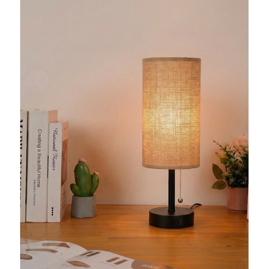 Brilagi - Galda lampa ar USB portu TABLON 1xE27/25W/230V melna/bēša