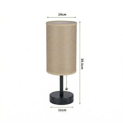 Brilagi - Galda lampa ar USB portu TABLON 1xE27/25W/230V melna/bēša