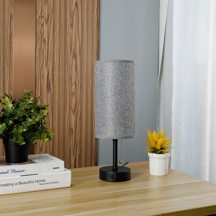 Brilagi - Galda lampa ar USB portu TABLON 1xE27/25W/230V melna/pelēka