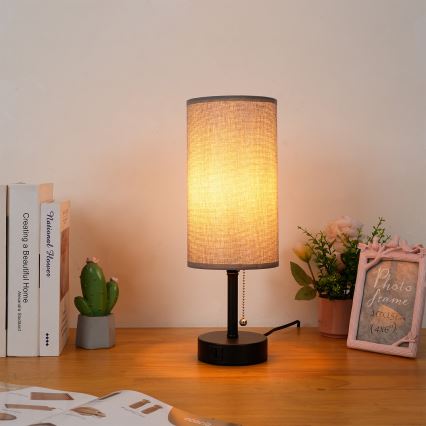 Brilagi - Galda lampa ar USB portu TABLON 1xE27/25W/230V melna/pelēka