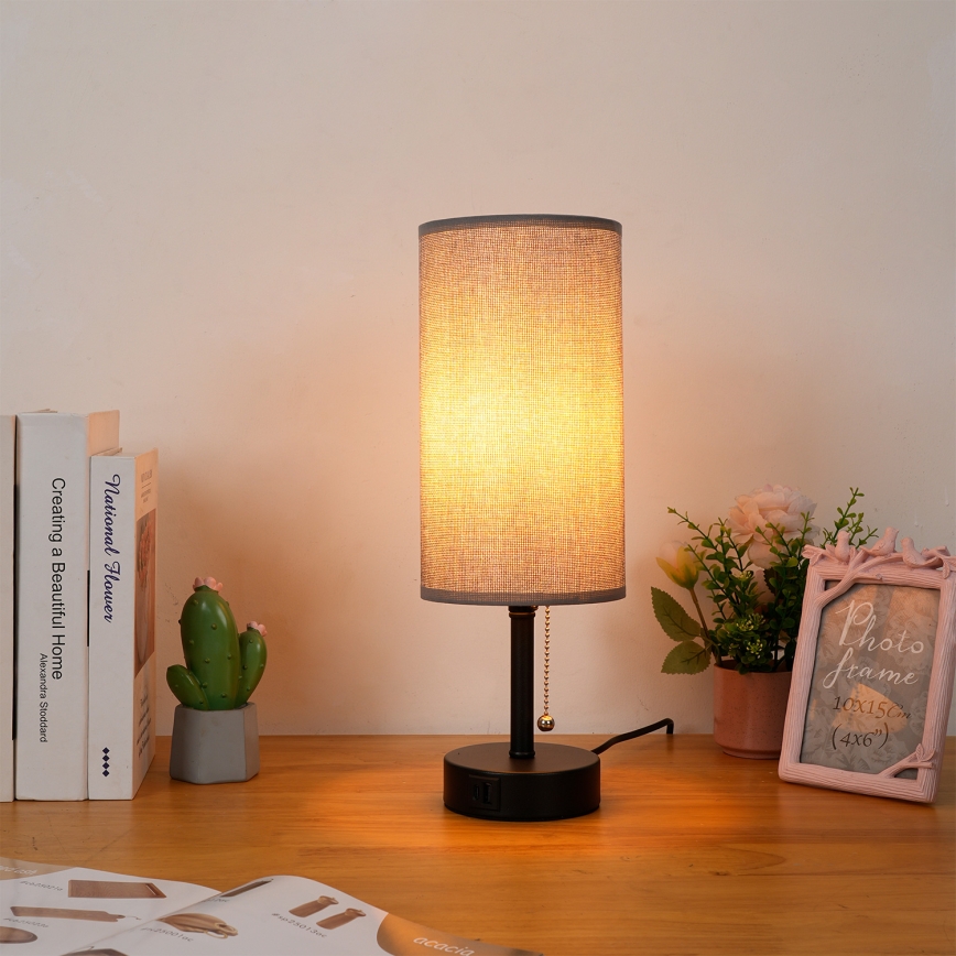 Brilagi - Galda lampa ar USB portu TABLON 1xE27/25W/230V melna/pelēka