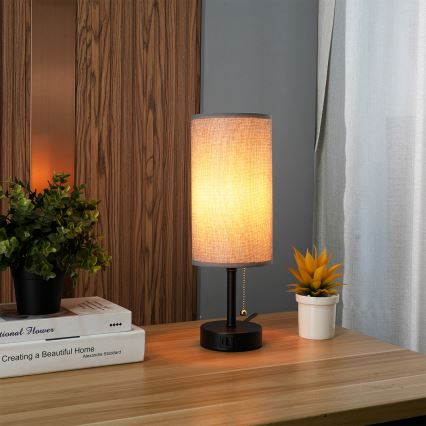 Brilagi - Galda lampa ar USB portu TABLON 1xE27/25W/230V melna/pelēka