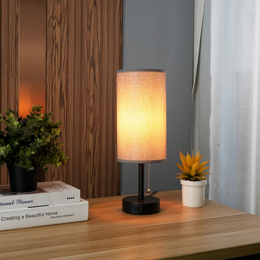 Brilagi - Galda lampa ar USB portu TABLON 1xE27/25W/230V melna/pelēka