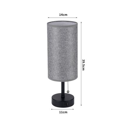 Brilagi - Galda lampa ar USB portu TABLON 1xE27/25W/230V melna/pelēka