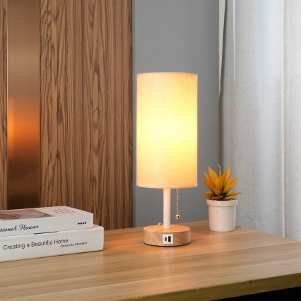 Brilagi - Galda lampa ar USB portu TABLON 1xE27/25W/230V ozola/balta/bēša