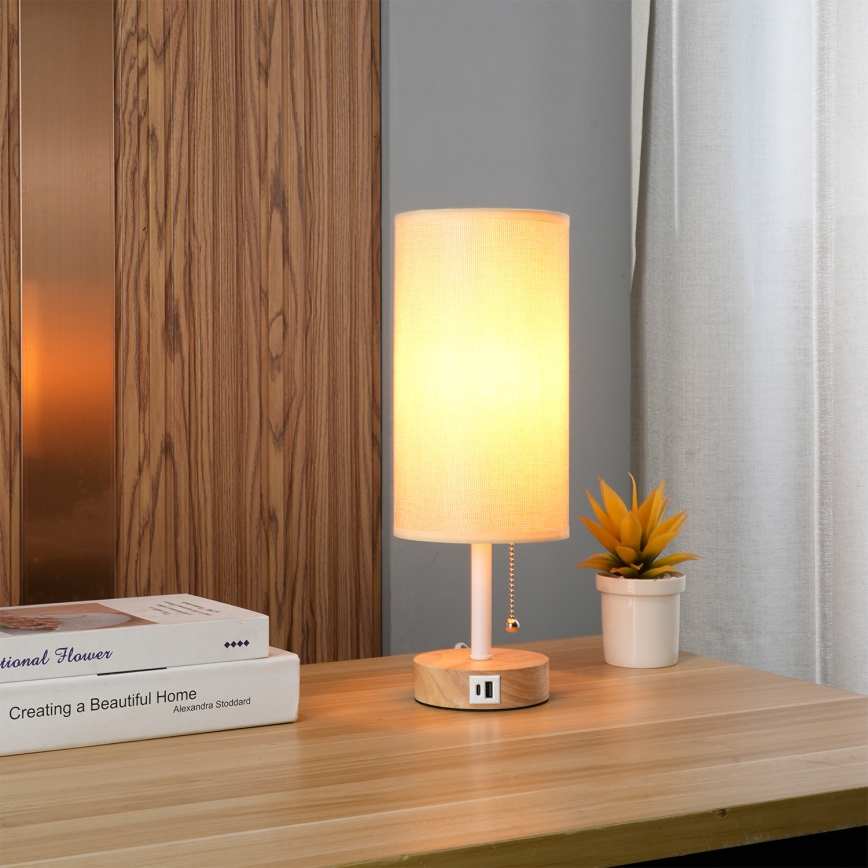Brilagi - Galda lampa ar USB portu TABLON 1xE27/25W/230V ozola/balta/bēša