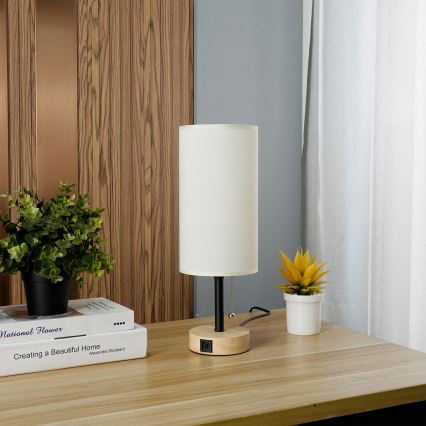 Brilagi - Galda lampa ar USB portu TABLON 1xE27/25W/230V ozola/melna/krēmkrāsaina