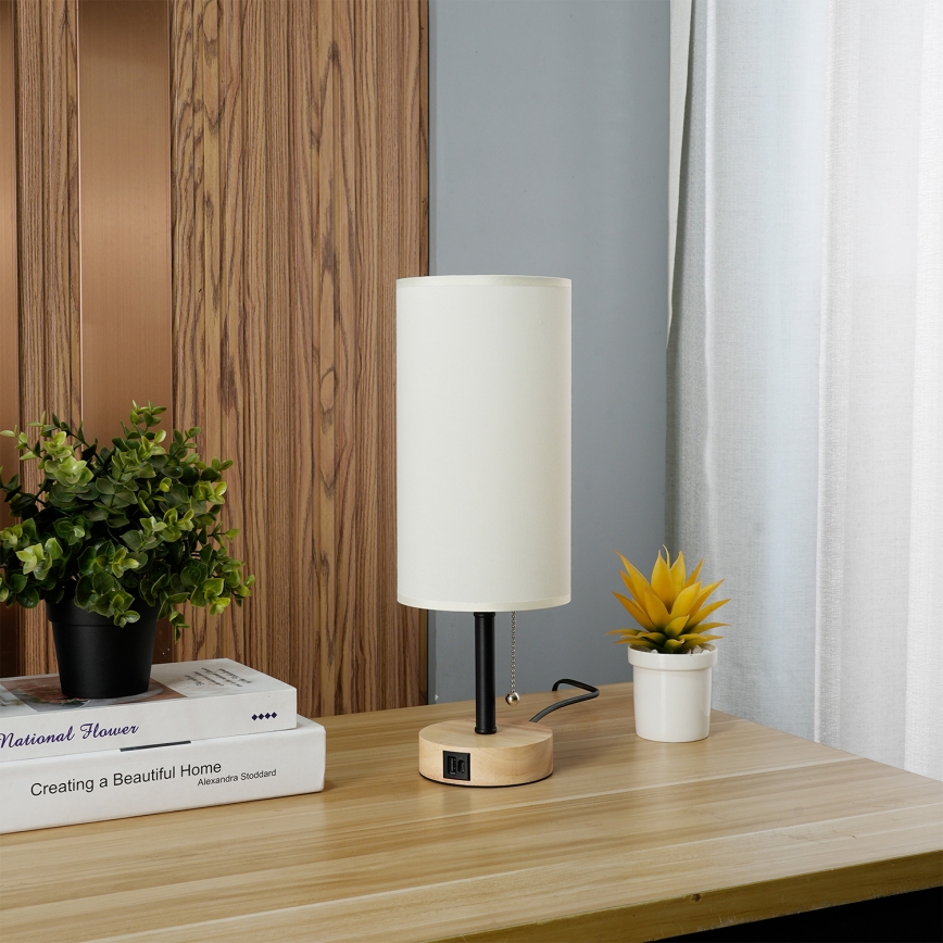 Brilagi - Galda lampa ar USB portu TABLON 1xE27/25W/230V ozola/melna/krēmkrāsaina