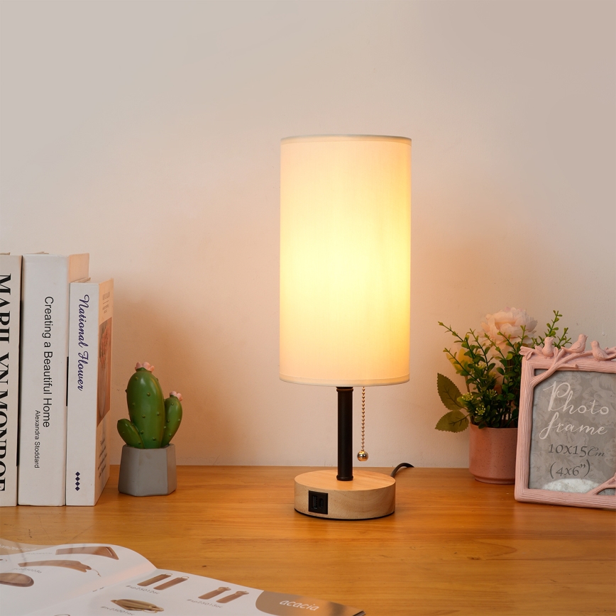 Brilagi - Galda lampa ar USB portu TABLON 1xE27/25W/230V ozola/melna/krēmkrāsaina
