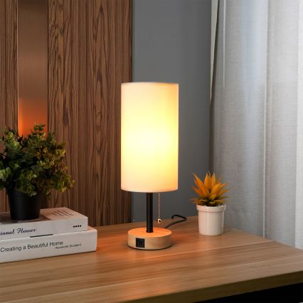 Brilagi - Galda lampa ar USB portu TABLON 1xE27/25W/230V ozola/melna/krēmkrāsaina