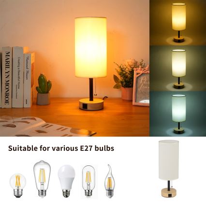 Brilagi - Galda lampa ar USB portu TABLON 1xE27/25W/230V ozola/melna/krēmkrāsaina