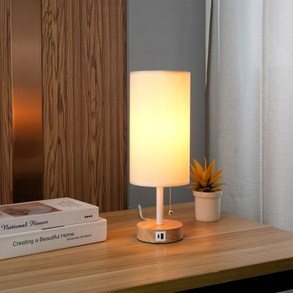 Brilagi - Galda lampa ar USB portu TABLON 1xE27/25W/230V ozolkoka/balta/krēmīga