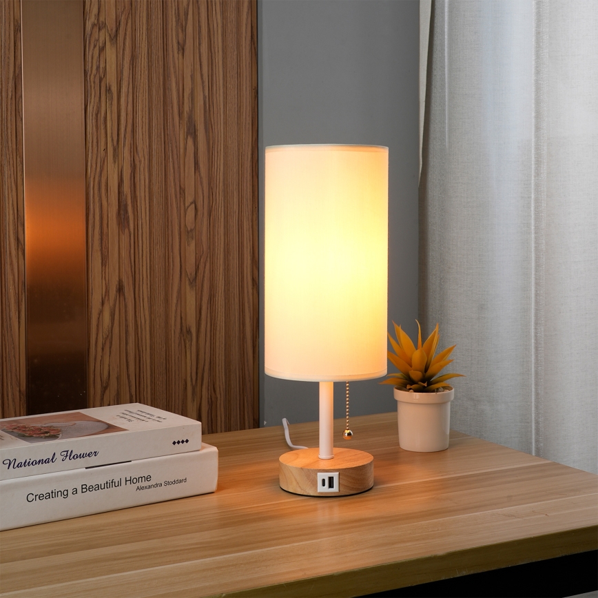 Brilagi - Galda lampa ar USB portu TABLON 1xE27/25W/230V ozolkoka/balta/krēmīga