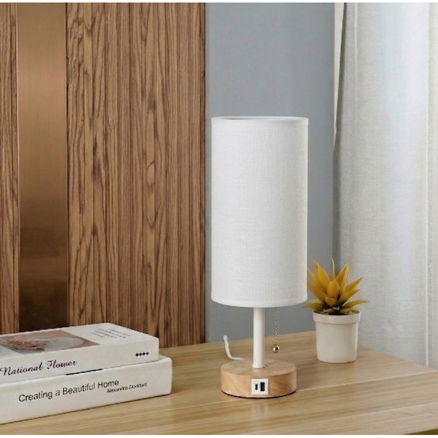 Brilagi - Galda lampa ar USB portu TABLON 1xE27/25W/230V ozols/balta