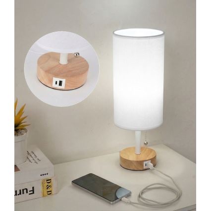 Brilagi - Galda lampa ar USB portu TABLON 1xE27/25W/230V ozols/balta