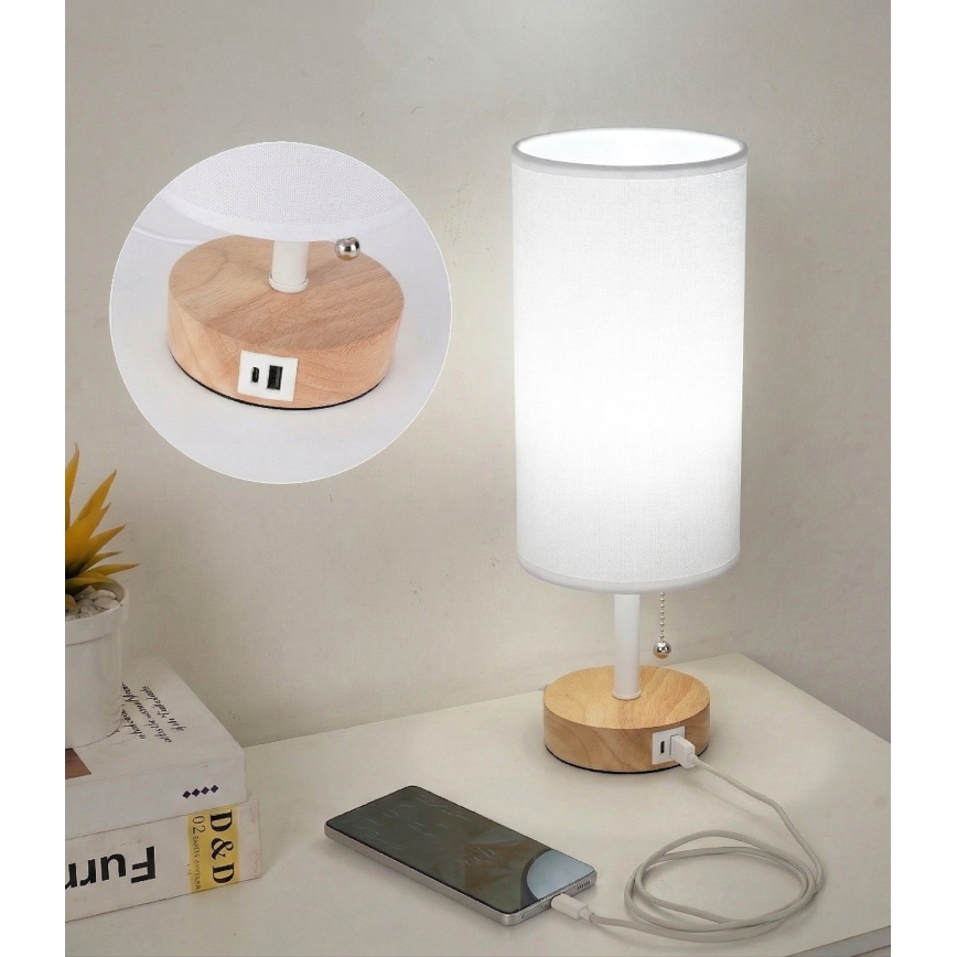 Brilagi - Galda lampa ar USB portu TABLON 1xE27/25W/230V ozols/balta