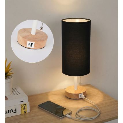 Brilagi - Galda lampa ar USB portu TABLON 1xE27/25W/230V ozols/balts/melns
