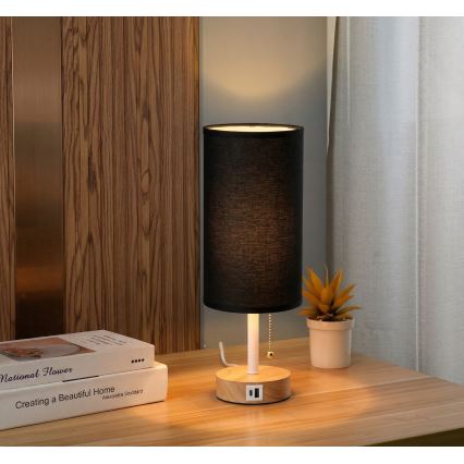Brilagi - Galda lampa ar USB portu TABLON 1xE27/25W/230V ozols/balts/melns