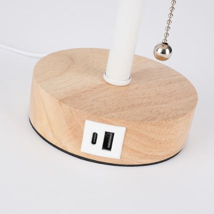Brilagi - Galda lampa ar USB portu TABLON 1xE27/25W/230V ozols/balts/melns
