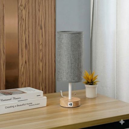 Brilagi - Galda lampa ar USB portu TABLON 1xE27/25W/230V ozols/balts/pelēks