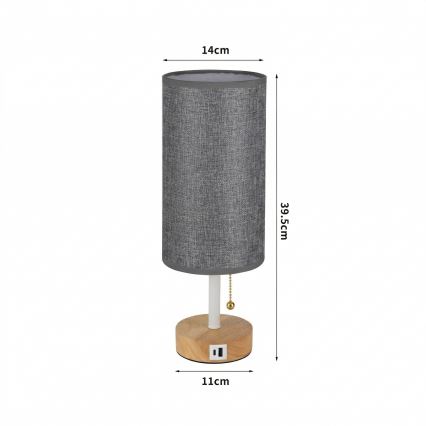 Brilagi - Galda lampa ar USB portu TABLON 1xE27/25W/230V ozols/balts/pelēks