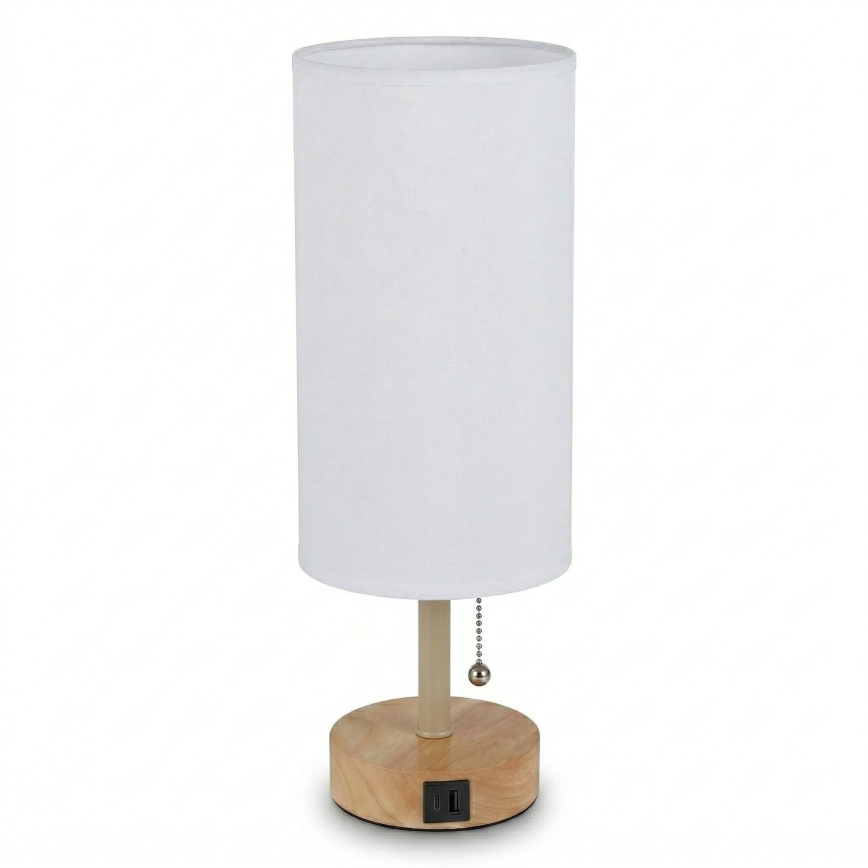 Brilagi - Galda lampa ar USB portu TABLON 1xE27/25W/230V ozols/bēšs/balts