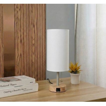 Brilagi - Galda lampa ar USB portu TABLON 1xE27/25W/230V ozols/bēšs/balts