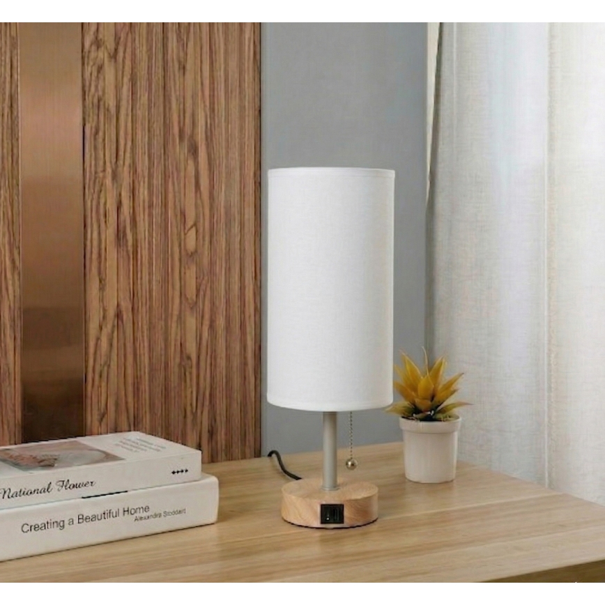 Brilagi - Galda lampa ar USB portu TABLON 1xE27/25W/230V ozols/bēšs/balts