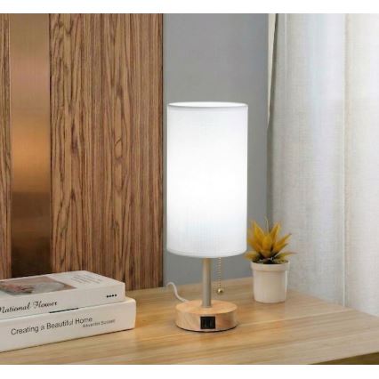 Brilagi - Galda lampa ar USB portu TABLON 1xE27/25W/230V ozols/bēšs/balts