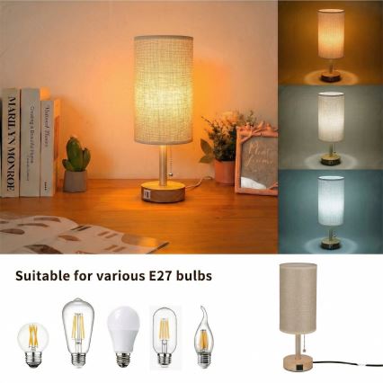 Brilagi - Galda lampa ar USB portu TABLON 1xE27/25W/230V ozols/bēšs