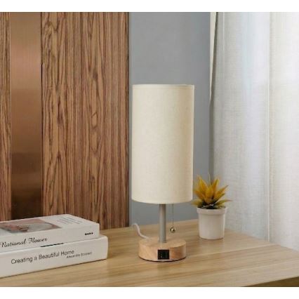 Brilagi - Galda lampa ar USB portu TABLON 1xE27/25W/230V ozols/bēšs/krēmkrāsas