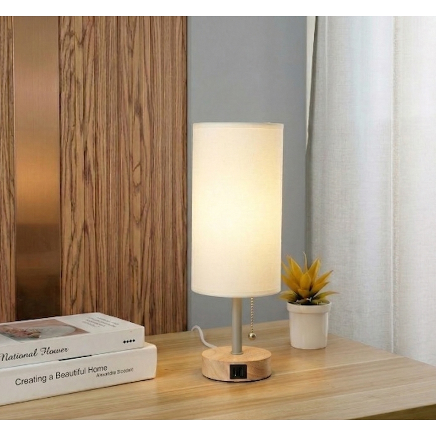 Brilagi - Galda lampa ar USB portu TABLON 1xE27/25W/230V ozols/bēšs/krēmkrāsas