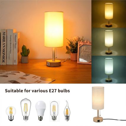 Brilagi - Galda lampa ar USB portu TABLON 1xE27/25W/230V ozols/bēšs/krēmkrāsas