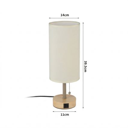 Brilagi - Galda lampa ar USB portu TABLON 1xE27/25W/230V ozols/bēšs/krēmkrāsas