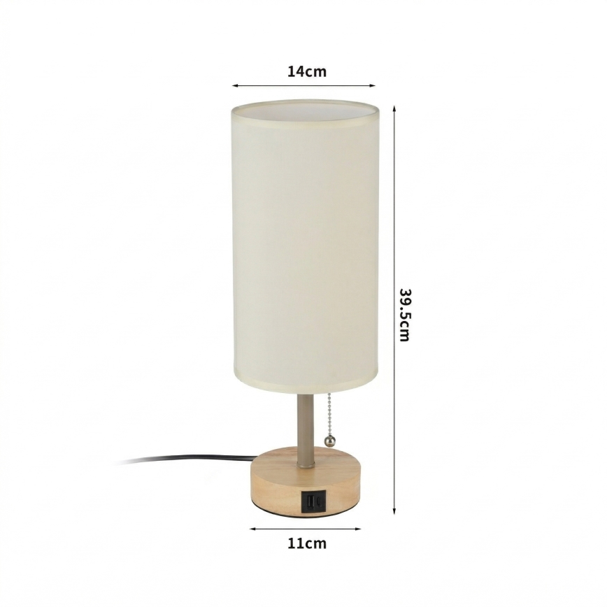 Brilagi - Galda lampa ar USB portu TABLON 1xE27/25W/230V ozols/bēšs/krēmkrāsas