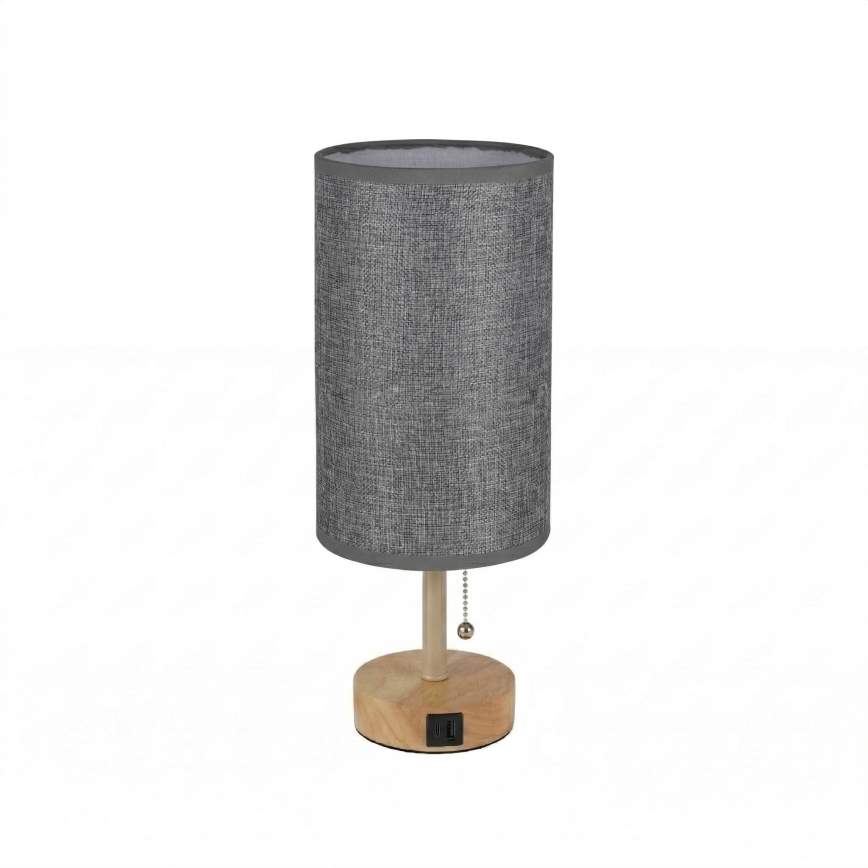 Brilagi - Galda lampa ar USB portu TABLON 1xE27/25W/230V ozols/bēšs/pelēks