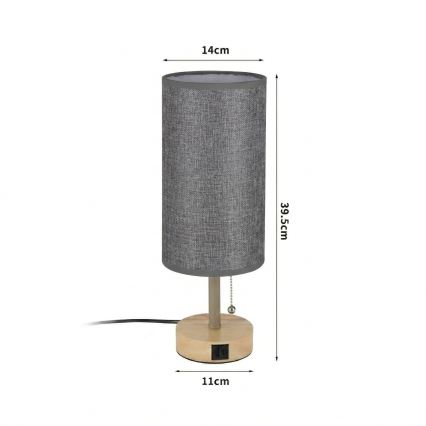 Brilagi - Galda lampa ar USB portu TABLON 1xE27/25W/230V ozols/bēšs/pelēks