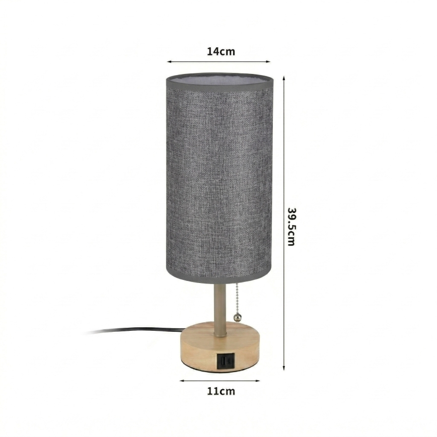 Brilagi - Galda lampa ar USB portu TABLON 1xE27/25W/230V ozols/bēšs/pelēks