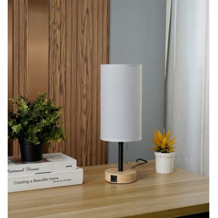Brilagi - Galda lampa ar USB portu TABLON 1xE27/25W/230V ozols/melna/balta