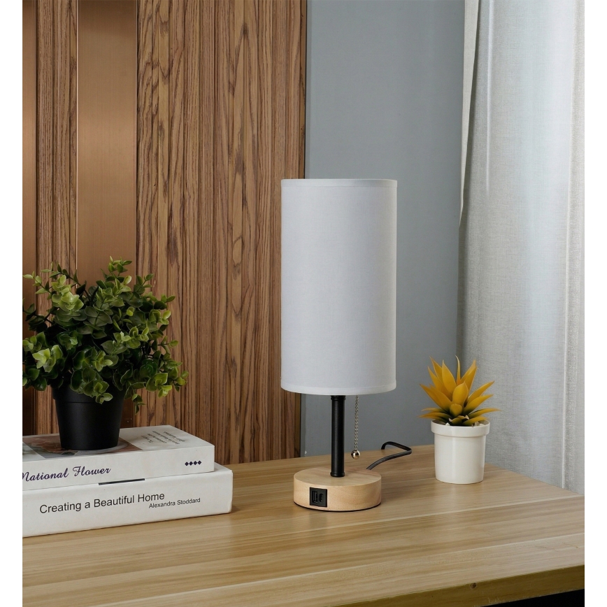 Brilagi - Galda lampa ar USB portu TABLON 1xE27/25W/230V ozols/melna/balta