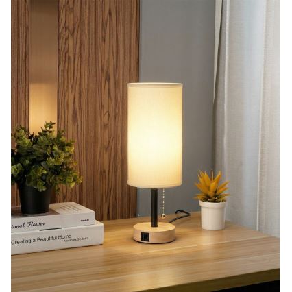 Brilagi - Galda lampa ar USB portu TABLON 1xE27/25W/230V ozols/melna/balta