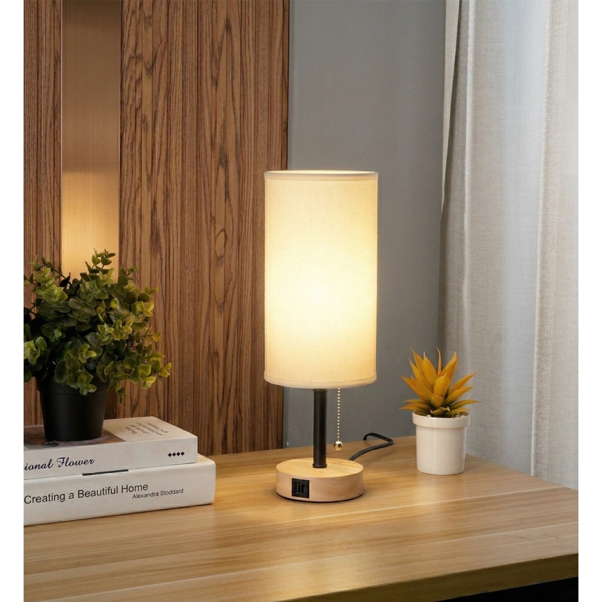 Brilagi - Galda lampa ar USB portu TABLON 1xE27/25W/230V ozols/melna/balta