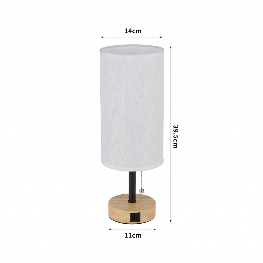 Brilagi - Galda lampa ar USB portu TABLON 1xE27/25W/230V ozols/melna/balta