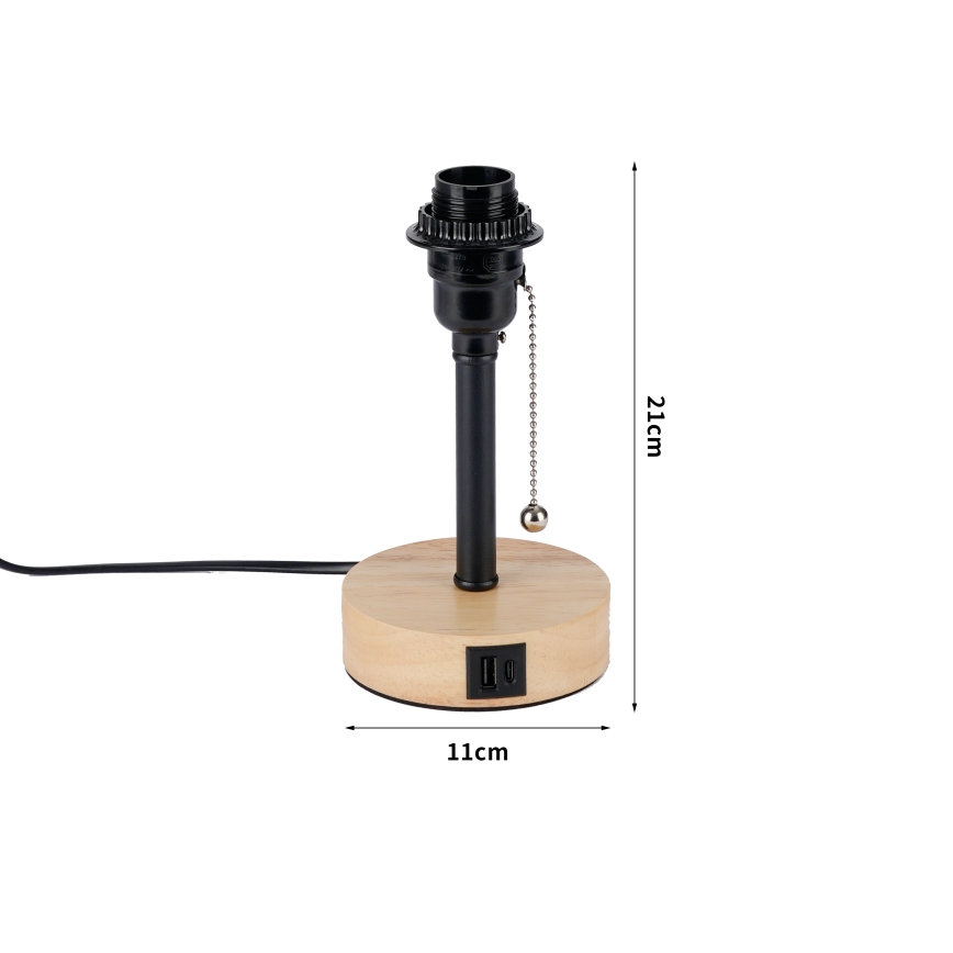Brilagi - Galda lampa ar USB portu TABLON 1xE27/25W/230V ozols/melns