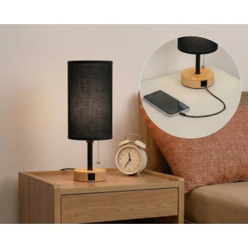 Brilagi - Galda lampa ar USB portu TABLON 1xE27/25W/230V ozols/melns